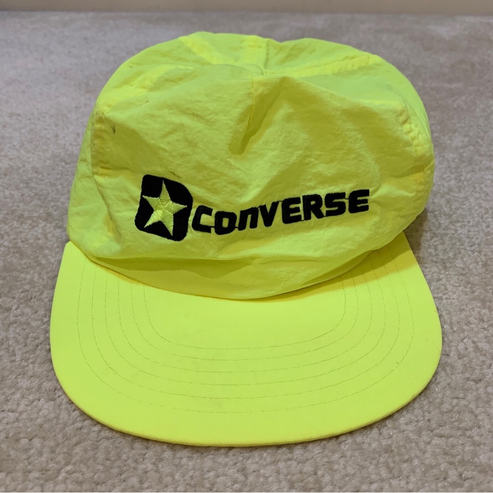 Converse Neon Yellow Snapback Cap Hat 90s Vintage One Size Embroidered Logo